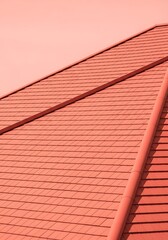 Naklejka premium Monochrome rooftop close-up with repetitive tile pattern architectural