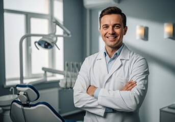 Fototapeta premium Smiling dentist in a modern dental clinic