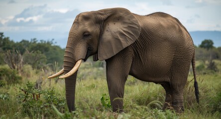 Obraz premium Giant elephant from Elephantidae family feeding in wilderness