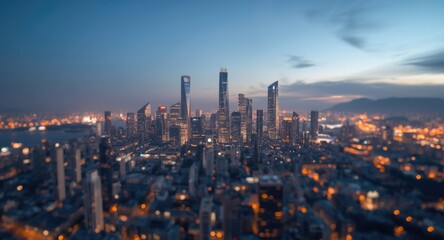 Fototapeta premium Blurred panoramic city skyline highlighting innovative high rises