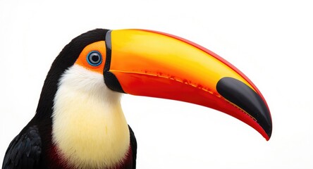 Fototapeta premium Toucan artwork showcasing bright plumage on a broad white background