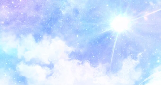 雲と太陽の光がやさしく動く穏やかな晴れ空 手描き背景動画