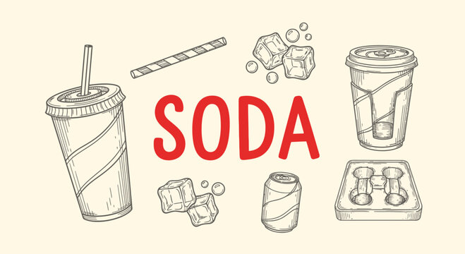 Soda drinks and beverage containers illustration.