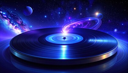 Cosmic Vinyl A Futuristic DJ Turntable Pulsating with Galactic Energy and Nebula Lights