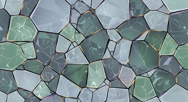 Fractured Geometric Tile Pattern with Marble Textures and Golden Edges