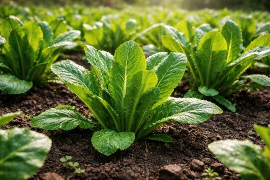 Healthy chicory plants thriving outdoors in rich soil