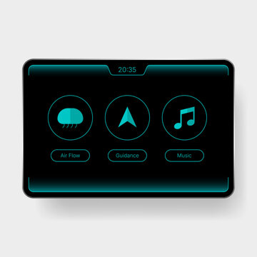 Futuristic vehicle dashboard UI with neon digital control interface