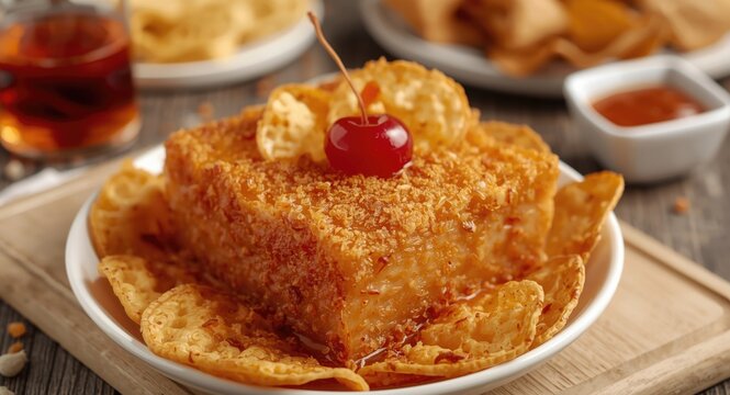 Sweet and crispy gula gula dessert served with torta chips perfect for light snacking