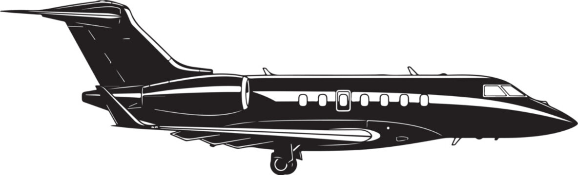 Private Jet, Luxury Airplane, Black and White Vector, Aviation Illustration, Travel Icon