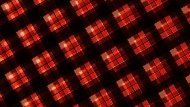 Close-up of a vibrant red and black pixelated pattern with glowing squares
