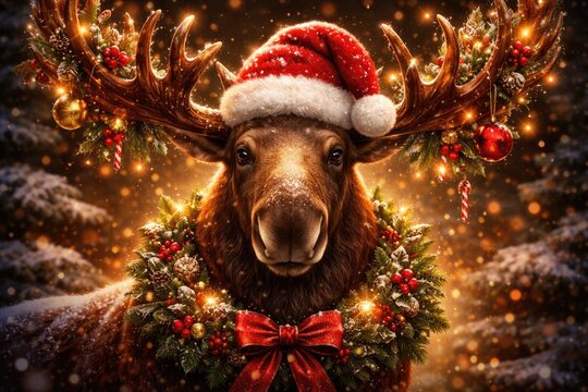 Festive moose icon wearing a Christmas hat
