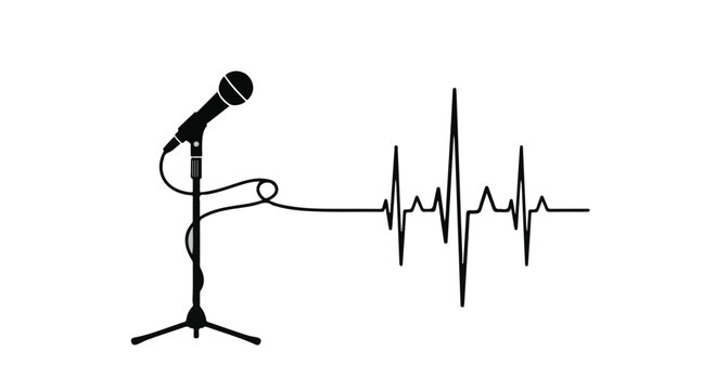 Microphone connected to a heart rhythm line, symbolizing life and sound