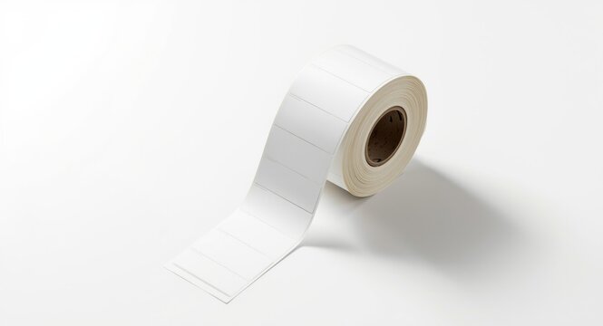 White label roll for office supplies on white surface with minimal shadow effect