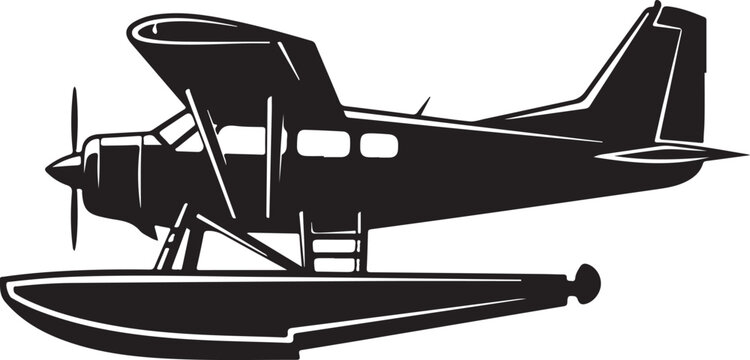 Black seaplane, floatplane illustration, vector airplane, water aircraft