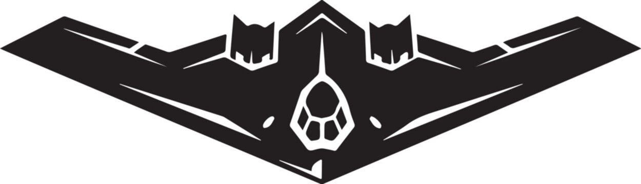 Stealth bomber, military aircraft, black silhouette, vector icon, aviation symbol