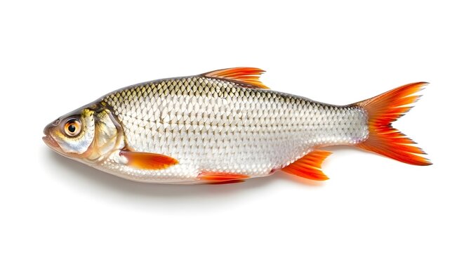 Graceful carp fish swimming in clear water with vibrant orange fins and scales