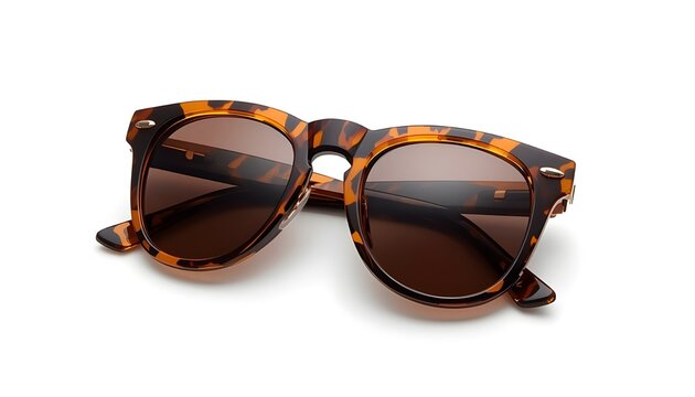 A pair of stylish tortoiseshell sunglasses with dark lenses on a white background