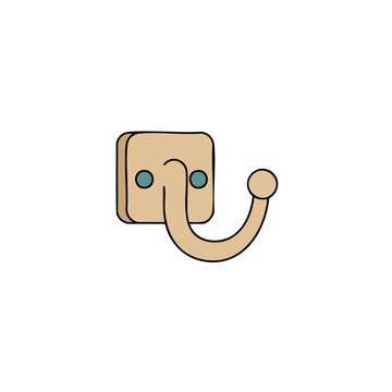 Cartoon style wall hook with rounded square base and curved arm