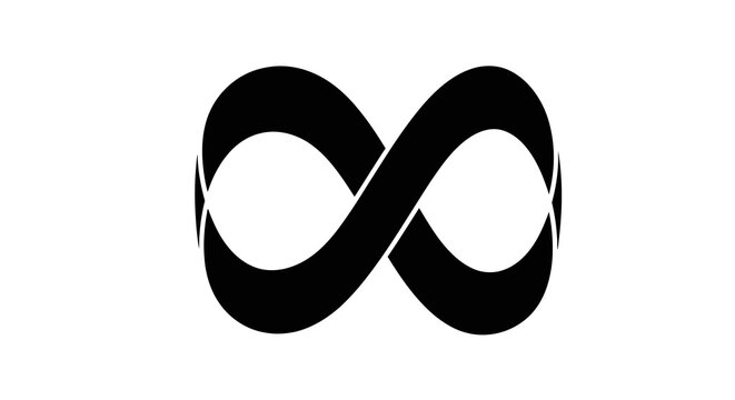 A black infinity symbol on a white background representing endless possibilities.