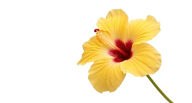 Yellow hibiscus flower accentuated on simple white background with clipping path