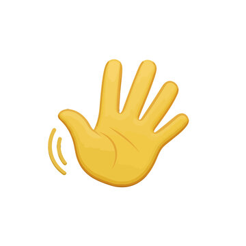 A yellow hand waves hello with motion lines