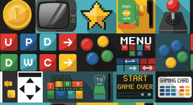 Collection of video game buttons icons.