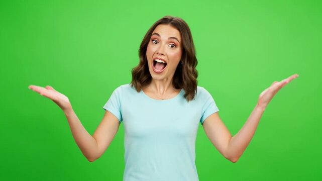 Surprised woman with arms outstretched in confusion.