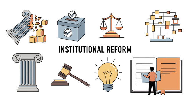 Institutional Reform Illustrated Icons Legal System Governance Change Policy Improvement Modern Design Concepts for Education and Business