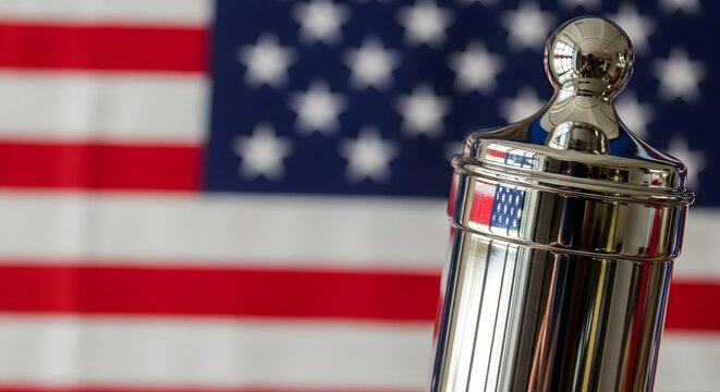 The stanley cup with an american flag background a symbol of hockey victory
