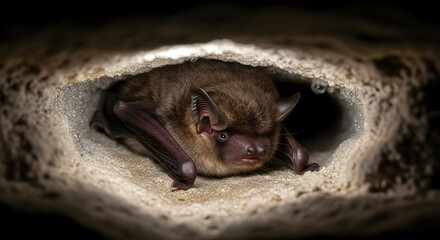 Obraz premium Barbastelle Bat Hibernating