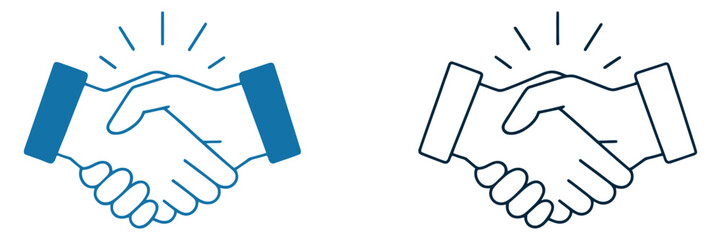 Obraz premium Business Handshake Icon Set in Different Styles, Agreement Partnership Symbol Vector Illustration for Apps and Websites, Friendly Deal Collaboration Icon for Corporate, Startup, and UI Design