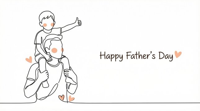 Fathers day line art illustration of father carrying child on shoulders expressing love care bonding family relationship greeting design minimal background concept