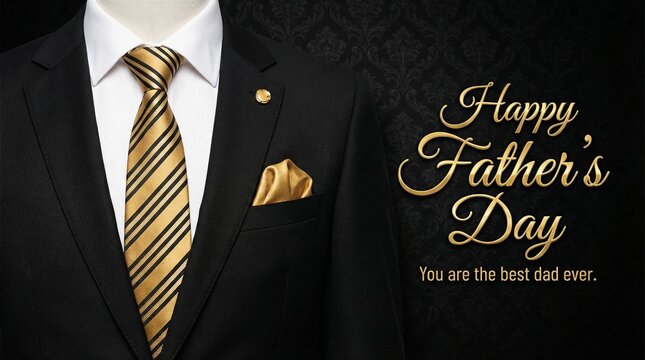 Fathers day luxury greeting concept with elegant suit tie and golden pocket square stylish celebration background for dad appreciation premium design
