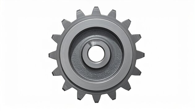 Polished steel gear with straight teeth and central mounting hole