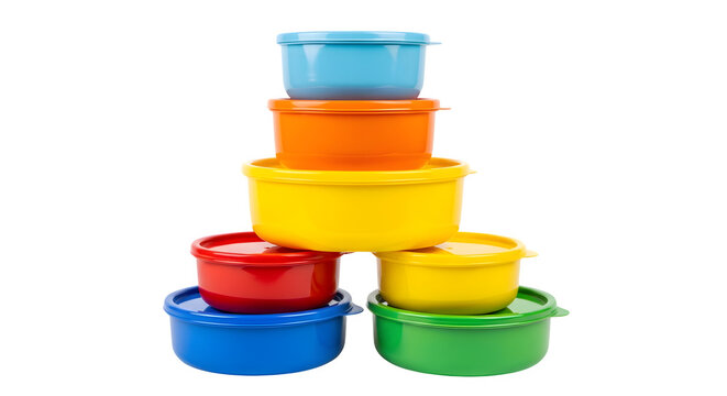 A stack of colorful bowls on a transparent background indoors