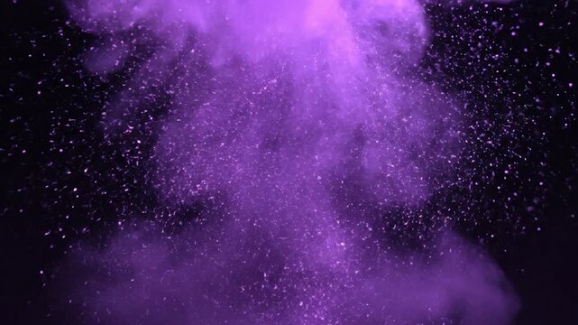 Abstract Purple Smoke Explosion Against Black Background Dynamic Motion.