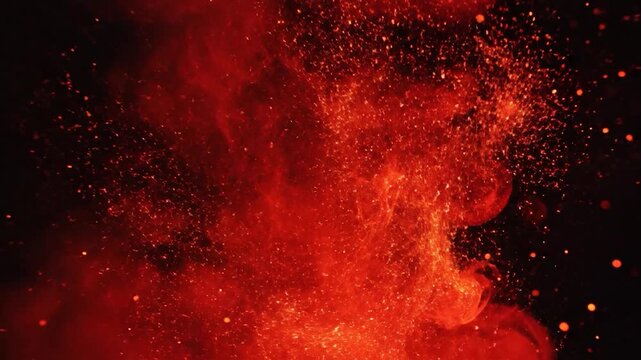 Abstract Red Smoke Explosion Against Black Background Dynamic Motion.