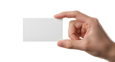 Obraz premium A hand holding a blank white business card on a plain background
