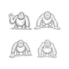 Collection of hand-drawn cartoon orangutans in different poses, perfect for educational or playful concepts © DzgnVibe