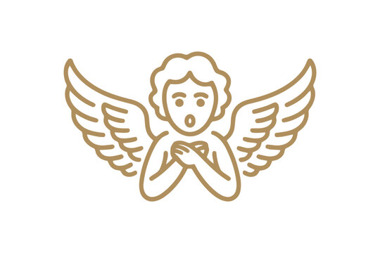 Golden line of a cherubic angel praying with wings spread golden line cherubic religious