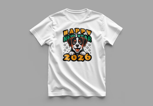 Happy New Year 2026 Cute Dog Cartoon T Shirt Design