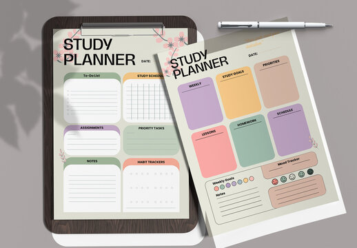 Pastel Study Planner Daily and Weekly Template with Habit and Mood Tracker