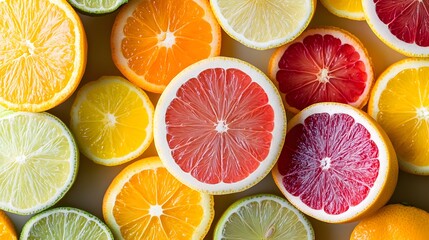 Fototapeta premium Assorted Citrus Fruit Slices Top View Arrangement orange