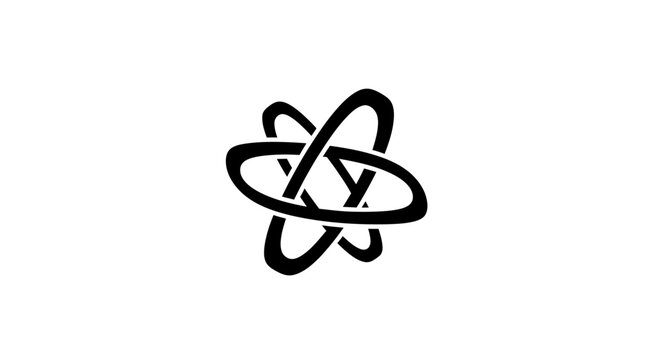 Black and white atom symbol logo.
