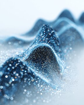 close-up stock market data wave, ultra fine curved graph lines with shimmering blue particles, financial trading signal concept,