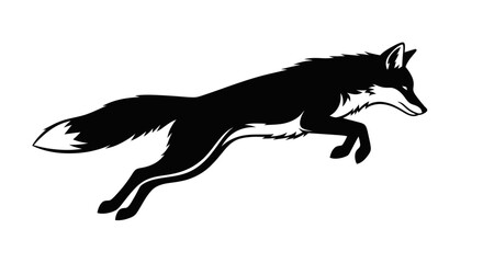 Black and white silhouette of a jumping fox vector illustration isolated © ikk