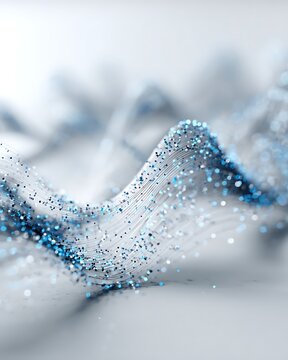 stock market data waves, abstract flowing financial wave lines with glowing blue particles, subtle trading graph motion,