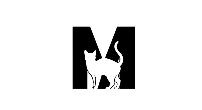 Cat silhouette within letter m modern design concept isolated on white