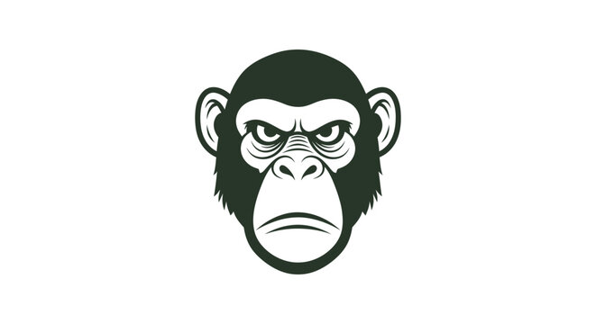 Chimpanzee head illustration in dark green on white background vector art