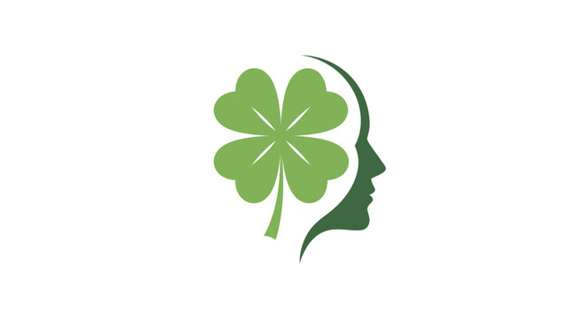 Cloverleaf within human head silhouette symbolizing luck and wellbeing